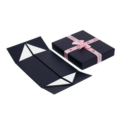 Caja de regalo de papel rígida plegable de los azules marinos los 24*20*10cm con la decoración de la cinta