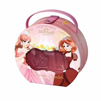 Ronda rápida rosada de la caja del maquillaje del regalo de cumpleaños del cierre con la manija de la PU