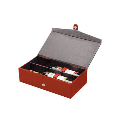 Caja de cuero plegable del vino de la PU de la aleta de la forma de V, caja de regalo del vino de 2 botellas con el botón magnético
