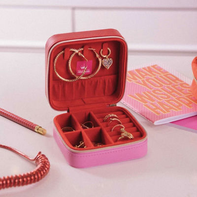 Caja portátil el 10*10*5cm de la joyería del viaje de la Plaza Roja de la imitación de cuero para las muchachas