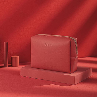 Pequeño rojo Zippered de cuero del bolso cosmético del maquillaje de la PU para el uso diario