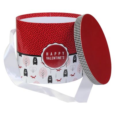 La tapa de dos piezas de las tarjetas del día de San Valentín felices de la caja de regalo de papel rígida con la cinta