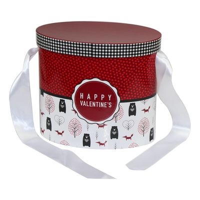 La tapa de dos piezas de las tarjetas del día de San Valentín felices de la caja de regalo de papel rígida con la cinta