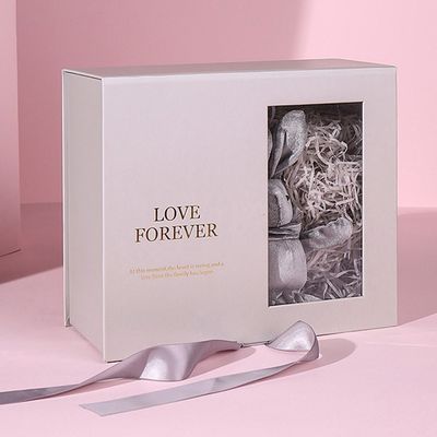 Papel magnético de encargo del rosa de la caja de regalo del paquete plano con la cinta
