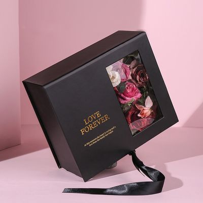 Papel magnético de encargo del rosa de la caja de regalo del paquete plano con la cinta
