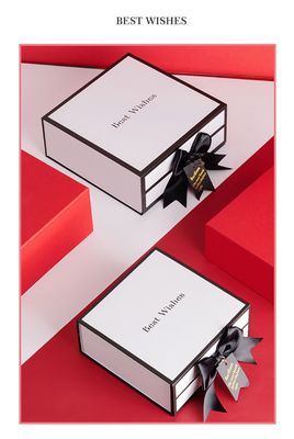 Cajas de regalo magnéticas blancas rígidas de la cartulina con Rim And Ribbon Bow negro