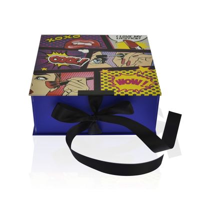 Doble la caja de regalo de papel rígida de impresión de encargo plana con el cierre de la cinta