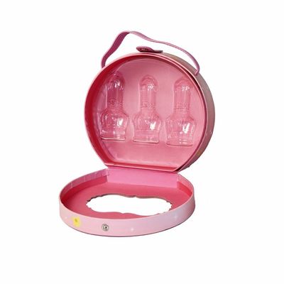 Ronda rápida rosada de la caja del maquillaje del regalo de cumpleaños del cierre con la manija de la PU