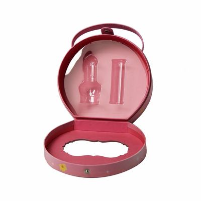 Ronda rápida rosada de la caja del maquillaje del regalo de cumpleaños del cierre con la manija de la PU