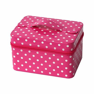 cierre blanco rosado del 18*13.5*11cm Dots Portable Cosmetic Box Zipper