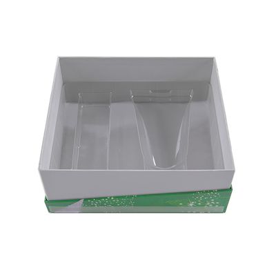 Ventana clara cosmética de las cajas de regalo del verde ISO9001 con el labio de la hipotenusa