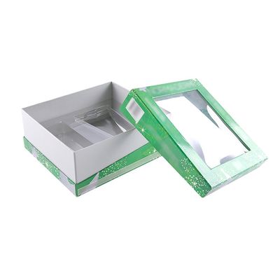 Ventana clara cosmética de las cajas de regalo del verde ISO9001 con el labio de la hipotenusa