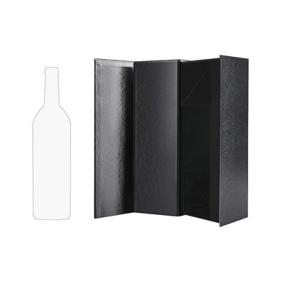 Caja de regalo grabada en relieve plegable del vino que empaqueta, negro brillante de la cartulina de la caja de regalo de la botella del licor
