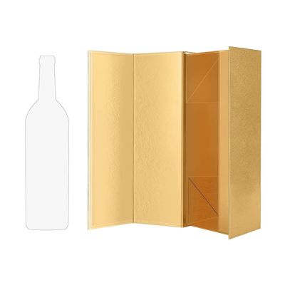Oro brillante de empaquetado de las cajas de la cartulina del regalo robusto plegable del vino con la grabación en relieve