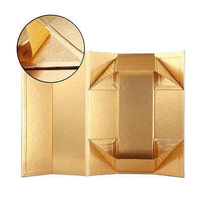Oro brillante de empaquetado de las cajas de la cartulina del regalo robusto plegable del vino con la grabación en relieve