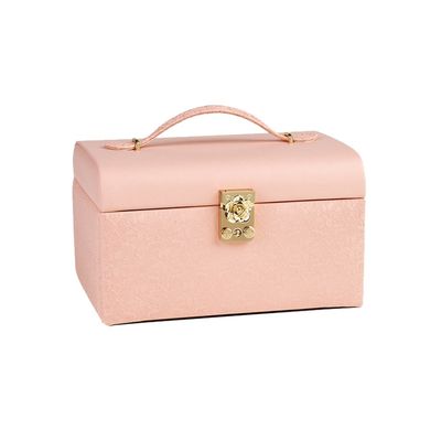 Caja portátil de la joyería del viaje de 3 gradas, cuero sintético de las vitrinas portátiles bloqueables del pendiente