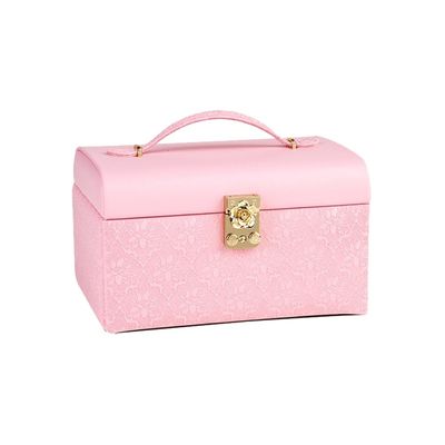 Caja portátil de la joyería del viaje de 3 gradas, cuero sintético de las vitrinas portátiles bloqueables del pendiente