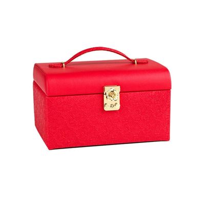 Caja portátil de la joyería del viaje de 3 gradas, cuero sintético de las vitrinas portátiles bloqueables del pendiente