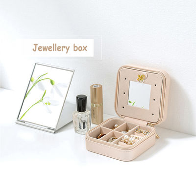 Caja portátil de cuero duplicada de la joyería del viaje de la PU con el cierre de la cremallera