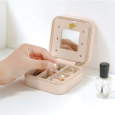 Caja portátil de cuero duplicada de la joyería del viaje de la PU con el cierre de la cremallera