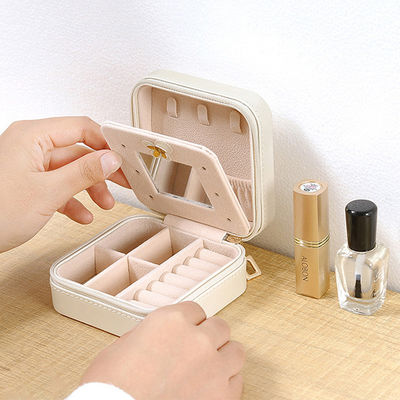 Caja portátil de cuero duplicada de la joyería del viaje de la PU con el cierre de la cremallera