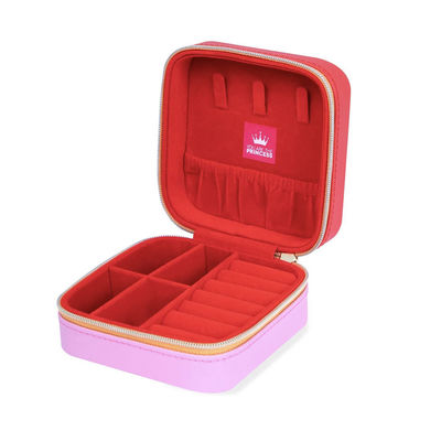 Caja portátil el 10*10*5cm de la joyería del viaje de la Plaza Roja de la imitación de cuero para las muchachas