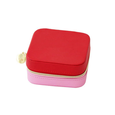 Caja portátil el 10*10*5cm de la joyería del viaje de la Plaza Roja de la imitación de cuero para las muchachas