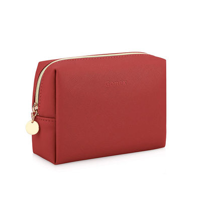 Pequeño rojo Zippered de cuero del bolso cosmético del maquillaje de la PU para el uso diario