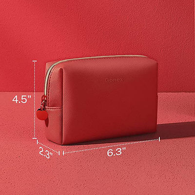 Pequeño rojo Zippered de cuero del bolso cosmético del maquillaje de la PU para el uso diario