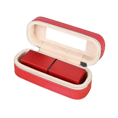 Mini caja de cuero el 10*4*3.5cm de la barra de labios del viaje de la PU con el cierre doble de la cremallera