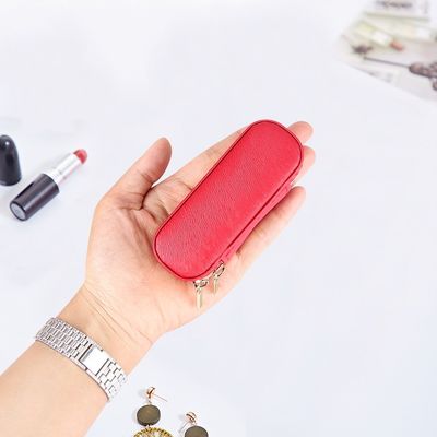 Mini caja de cuero el 10*4*3.5cm de la barra de labios del viaje de la PU con el cierre doble de la cremallera