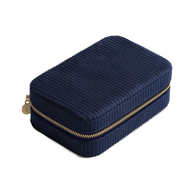 Caja azul marino de la barra de labios del viaje del trío del terciopelo con el espejo y EVA Insert interiores